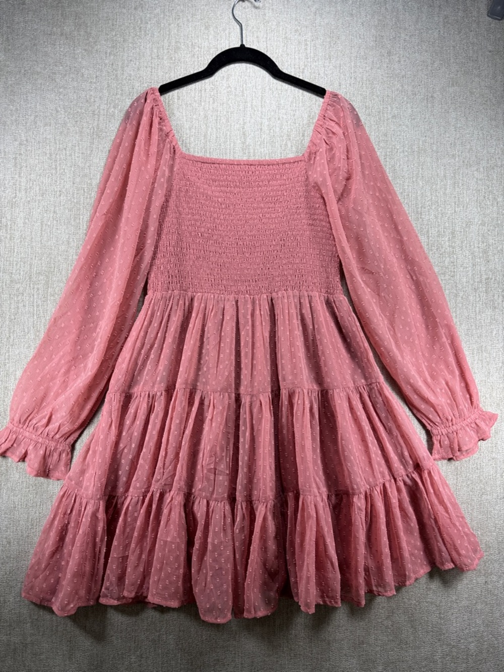 NWT Patrons of Peace Mulberry Pink Smocked Swiss Dot Mini Dress Size Small - Picture 6 of 10